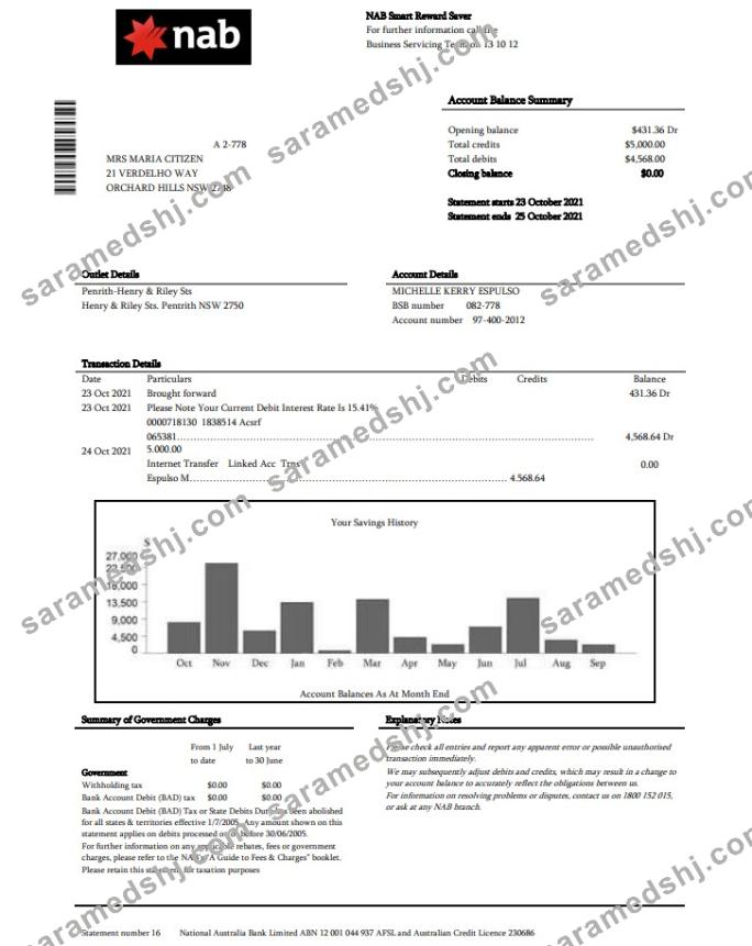 USA NAB bank statement